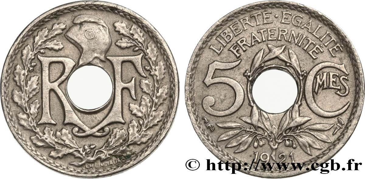5 centimes Lindauer, petit module 1921 Paris F.122/3 AU50 