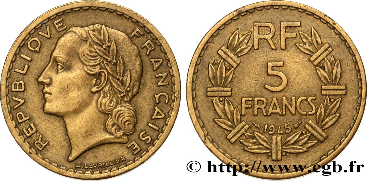 5 francs Lavrillier, bronze-aluminium 1945  F.337/5 MBC+ 