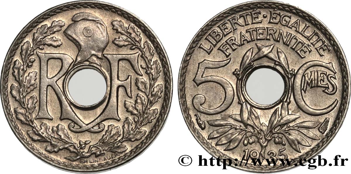 5 centimes Lindauer, petit module 1935 Paris F.122/18 MS63 