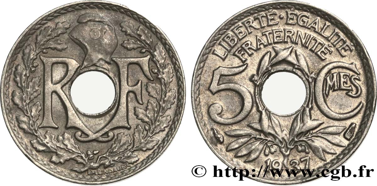 5 centimes Lindauer, petit module 1937 Paris F.122/20 EBC55 