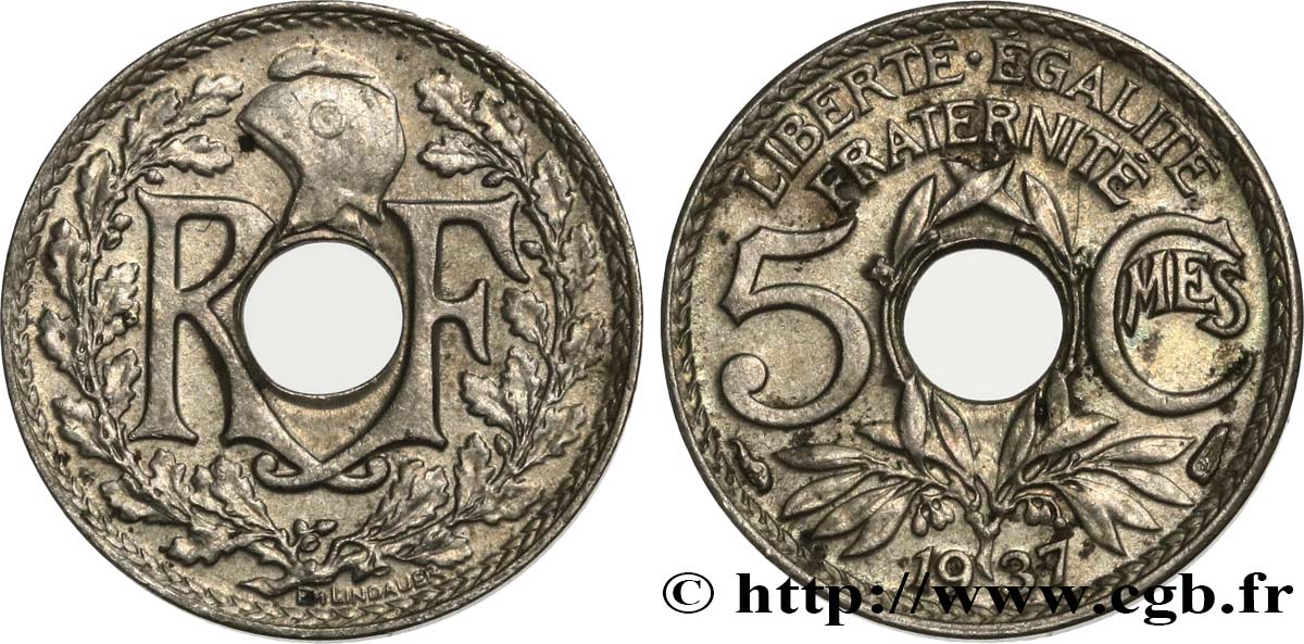 5 centimes Lindauer, petit module 1937 Paris F.122/20 MBC+ 