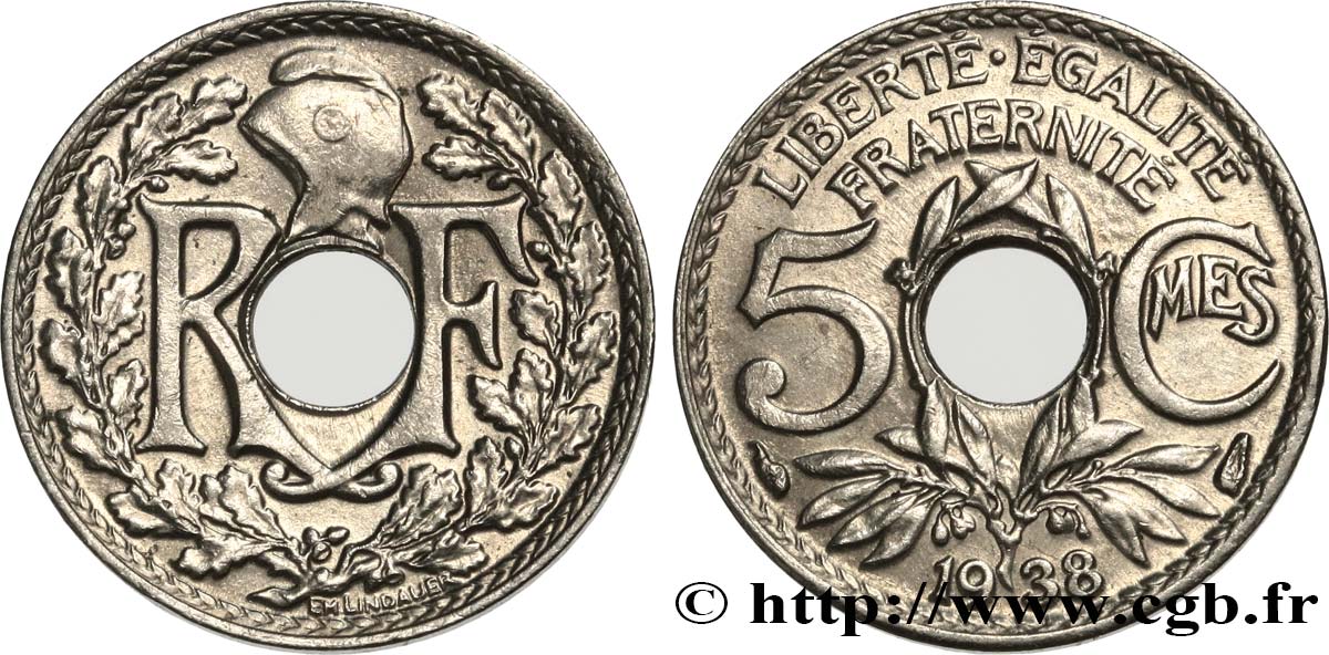 5 centimes Lindauer, petit module 1938 Paris F.122/21 MS60 