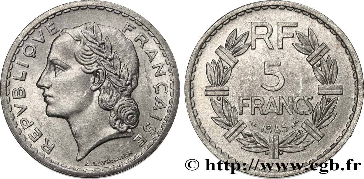 5 francs Lavrillier, aluminium 1945  F.339/3 VZ60 