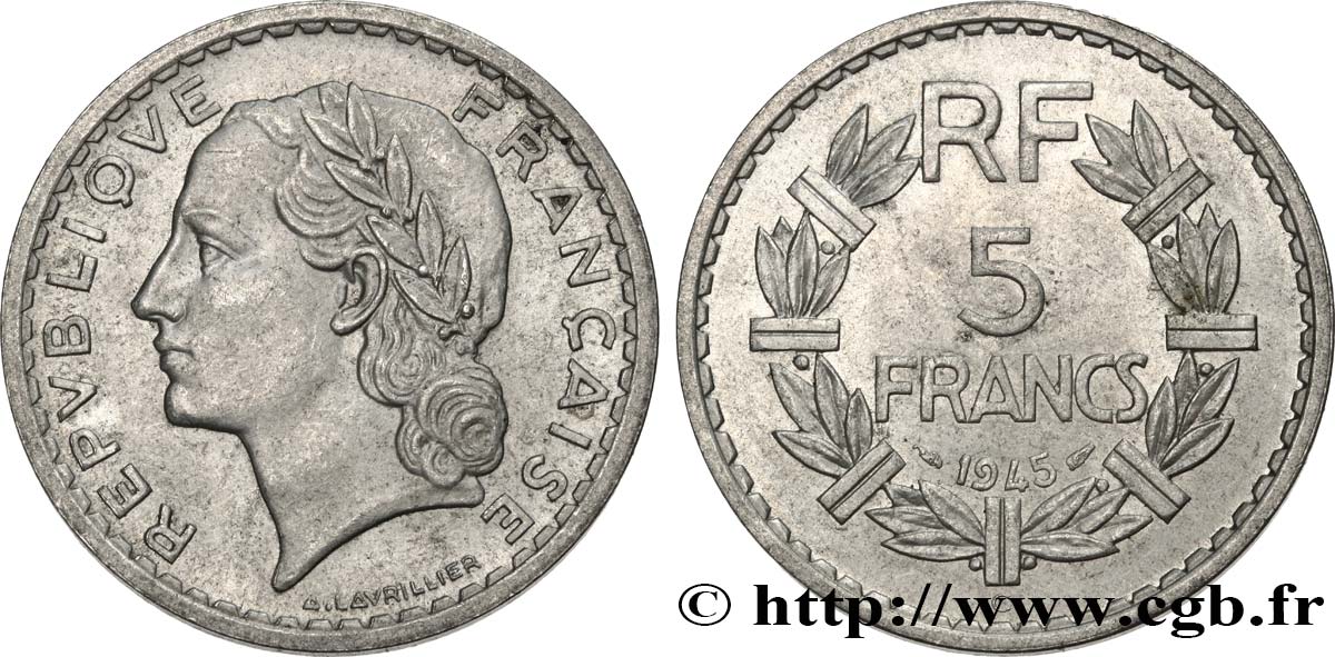 5 francs Lavrillier, aluminium 1945 Castelsarrasin F.339/5 AU55 