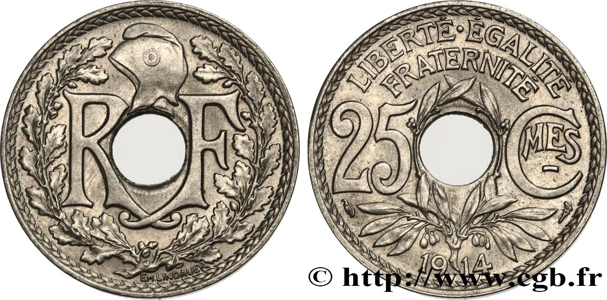 25 centimes Lindauer, Cmes souligné 1914  F.170/2 MS63 