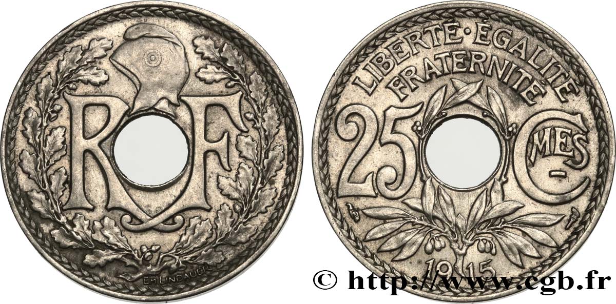 25 centimes Lindauer, Cmes souligné 1915  F.170/3 AU53 