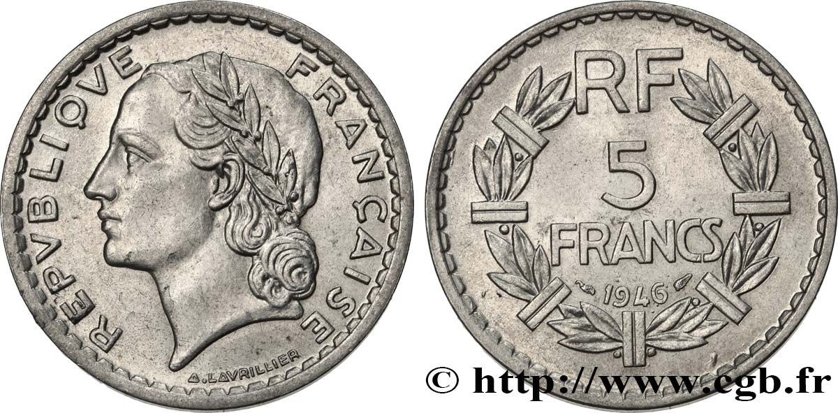 5 francs Lavrillier, aluminium 1946  F.339/6 AU58 
