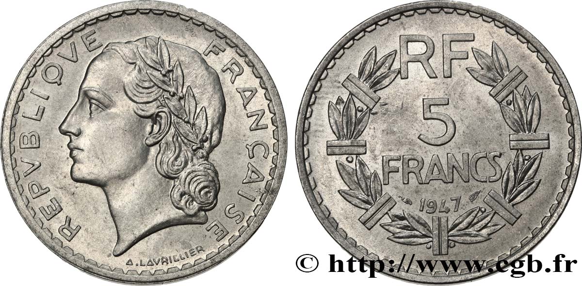 5 francs Lavrillier, aluminium 1947  F.339/10 fST63 