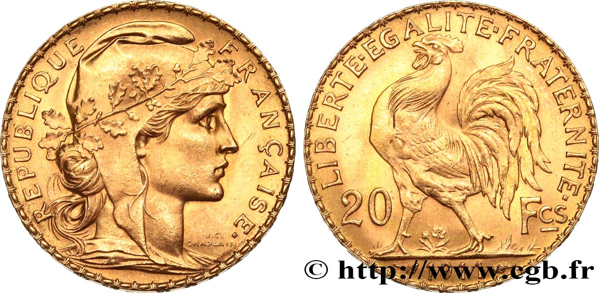 20 francs or Coq, Liberté Égalité Fraternité 1911  F.535/5 MS 