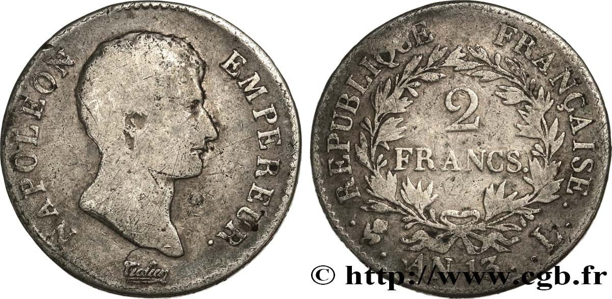 2 francs Napoléon Empereur, Calendrier révolutionnaire 1805 Bayonne F.251/20 RC12 