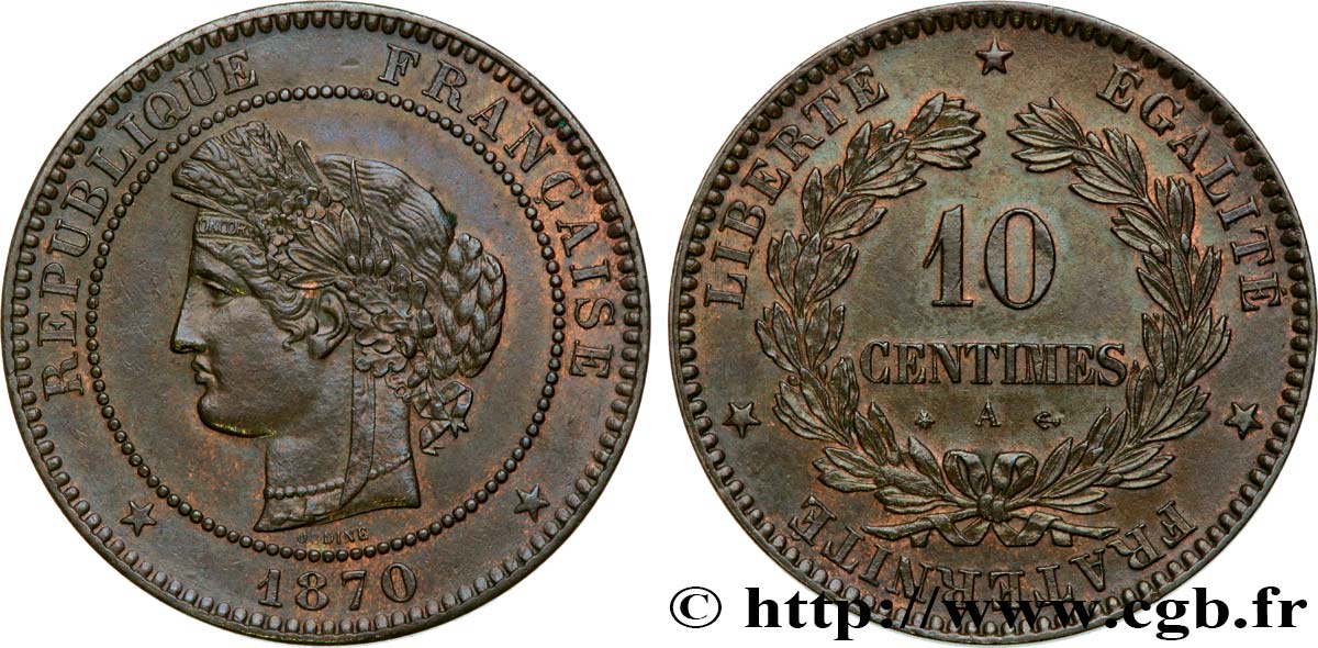 10 centimes Cérès 1870 Paris F.135/4 SUP58 