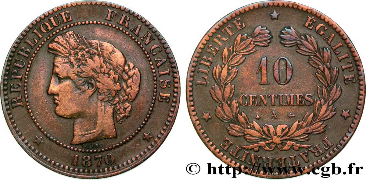 10 centimes Cérès 1870 Paris F.135/4 VF35 
