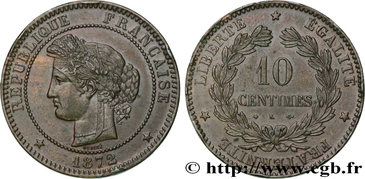 10 centimes Cérès 1872 Bordeaux F.135/9 AU53 