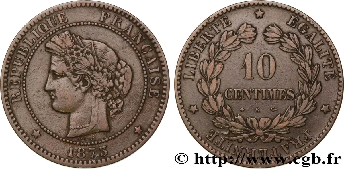 10 centimes Cérès 1873 Bordeaux F.135/11 VF35 