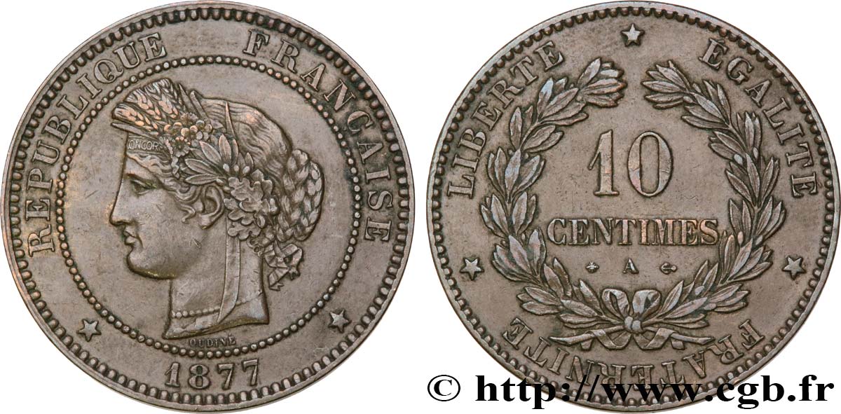 10 centimes Cérès 1877 Paris F.135/18 SS45 