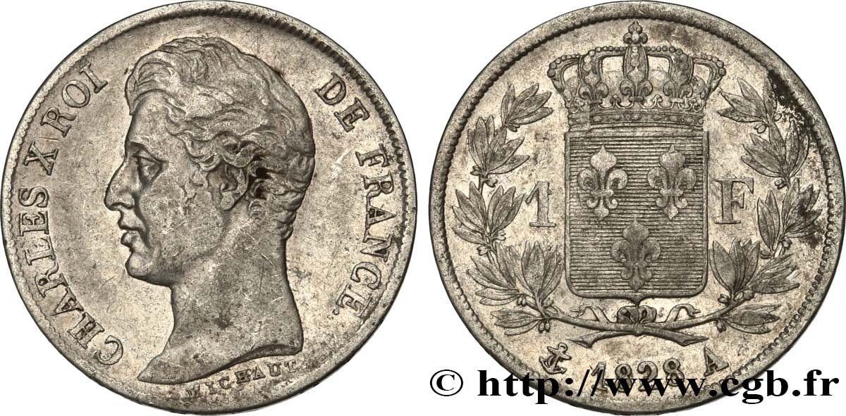 1 franc Charles X 1828 Paris F.207/37 BC+ 