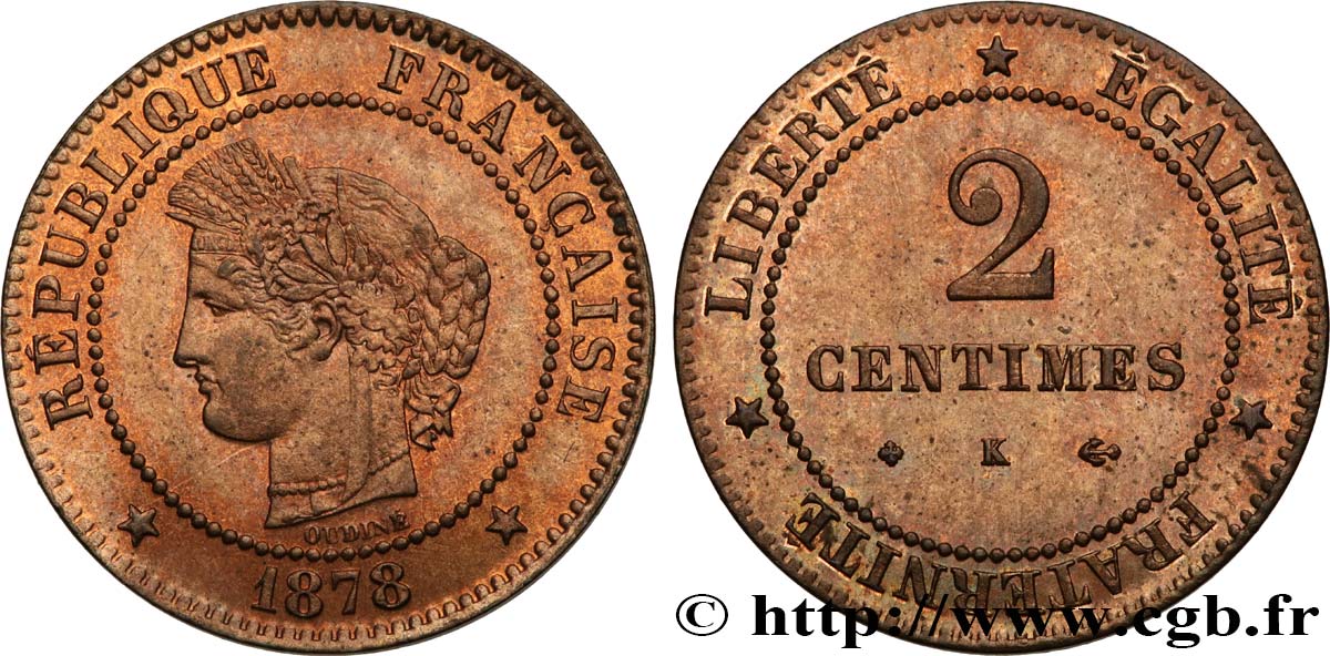 2 centimes Cérès 1878 Bordeaux F.109/4 SUP62 