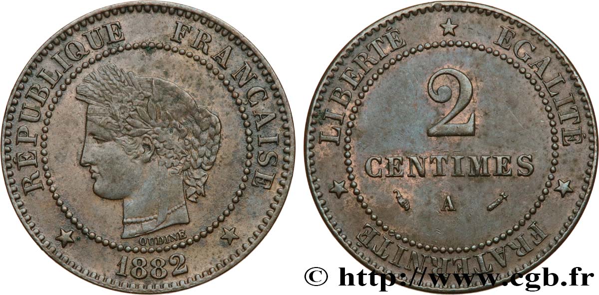 2 centimes Cérès 1882 Paris F.109/7 MBC40 