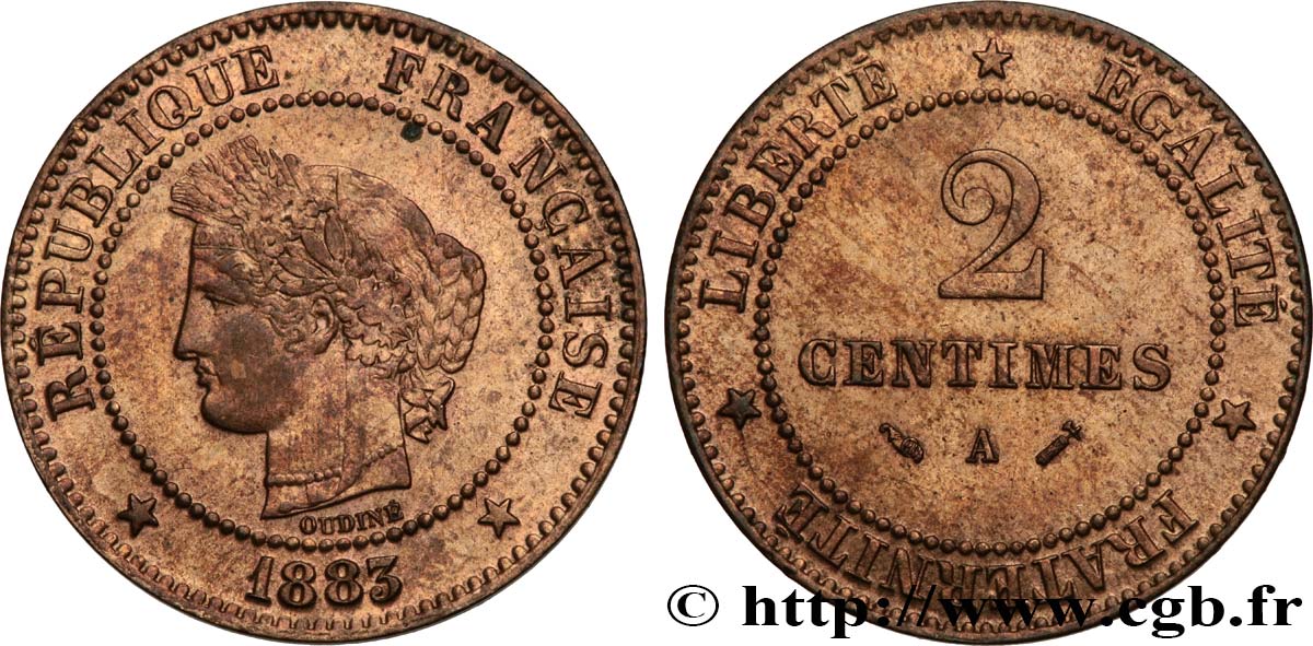 2 centimes Cérès 1883 Paris F.109/8 SUP62 