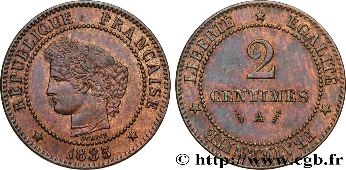 2 centimes Cérès 1885 Paris F.109/10 AU58 