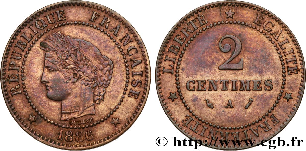 2 centimes Cérès 1886 Paris F.109/12 AU55 