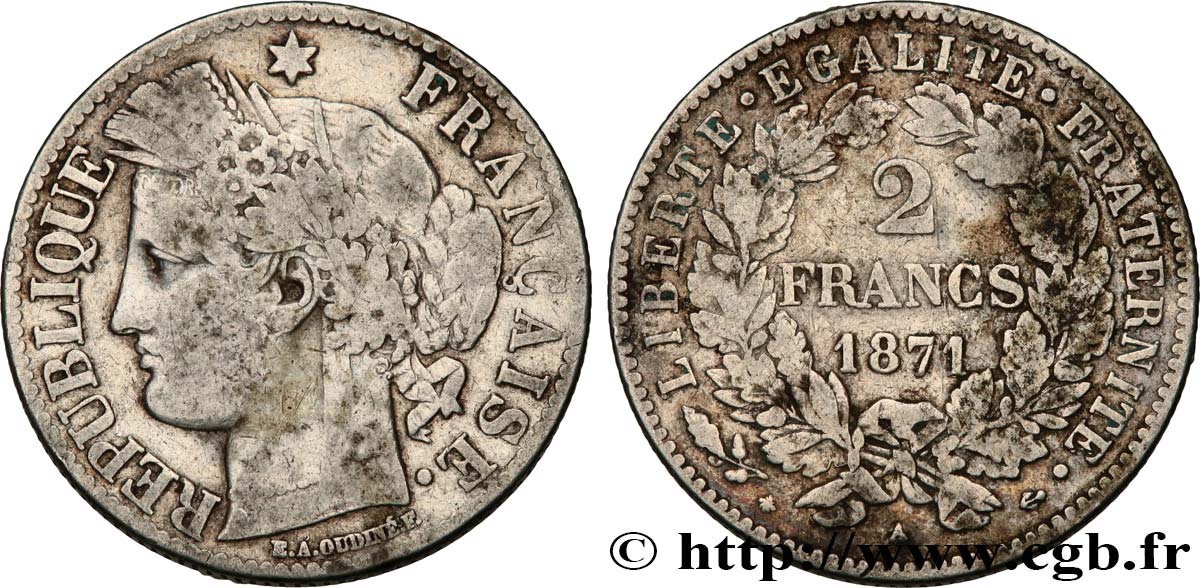 2 francs Cérès, avec légende 1871 Paris F.265/5 S20 