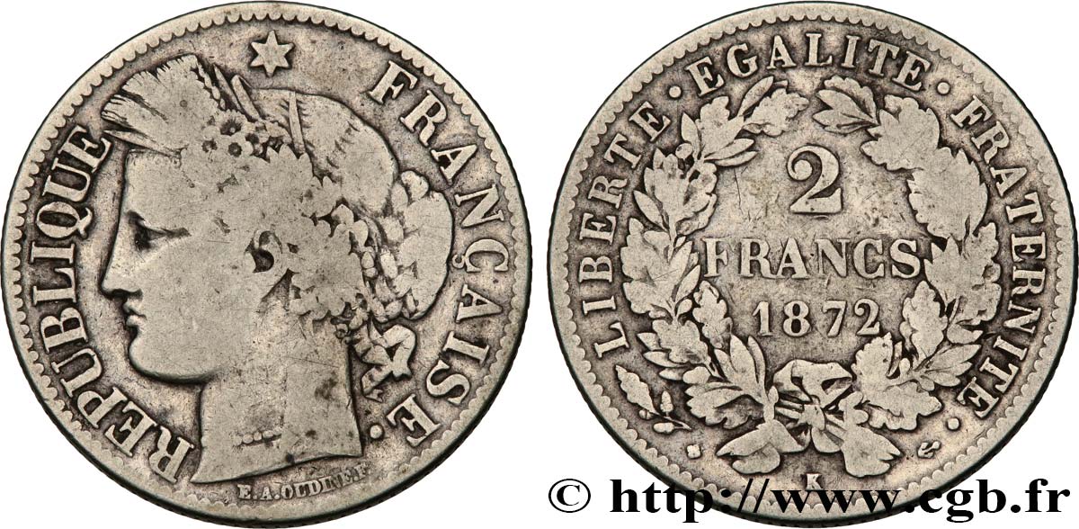 2 francs Cérès, avec légende 1872 Bordeaux F.265/9 TB15 