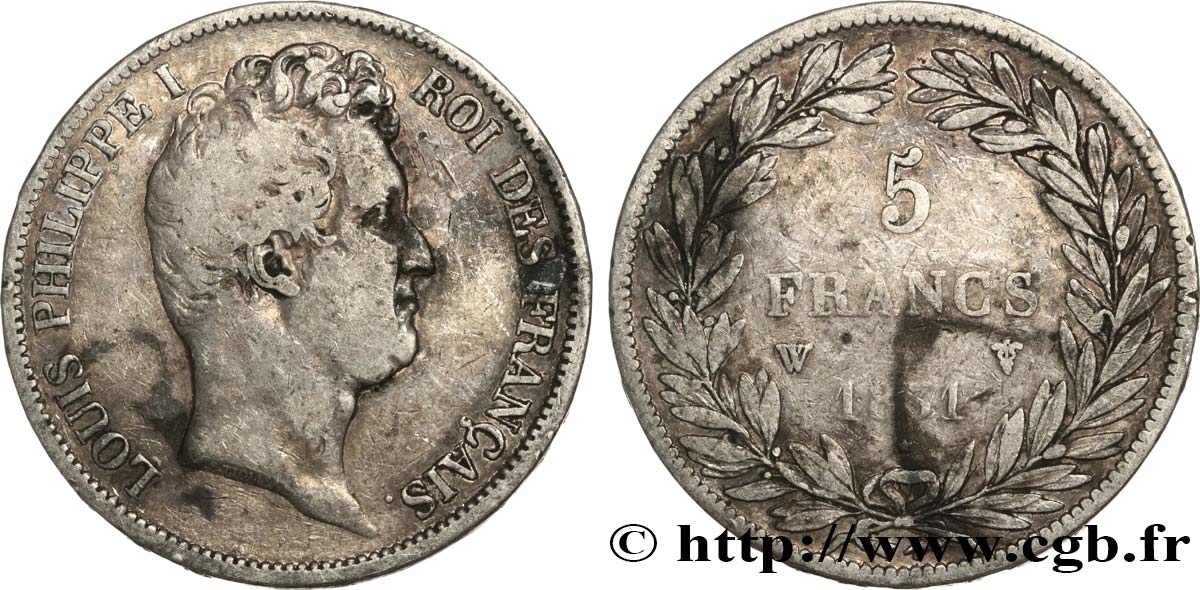 5 francs type Tiolier avec le I, tranche en relief 1831 Lille F.316/4 TB 