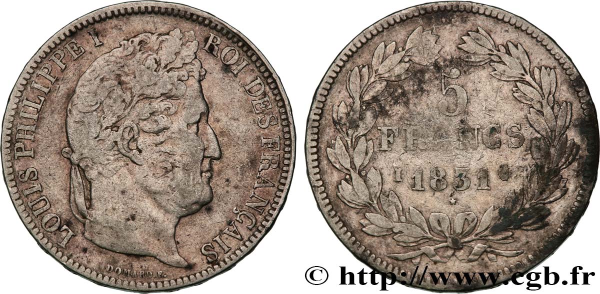 5 francs Ier type Domard, tranche en relief 1831 Limoges F.320/6 MB20 