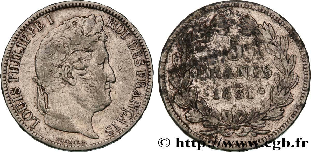 5 francs Ier type Domard, tranche en relief 1831 Bordeaux F.320/7 BC30 