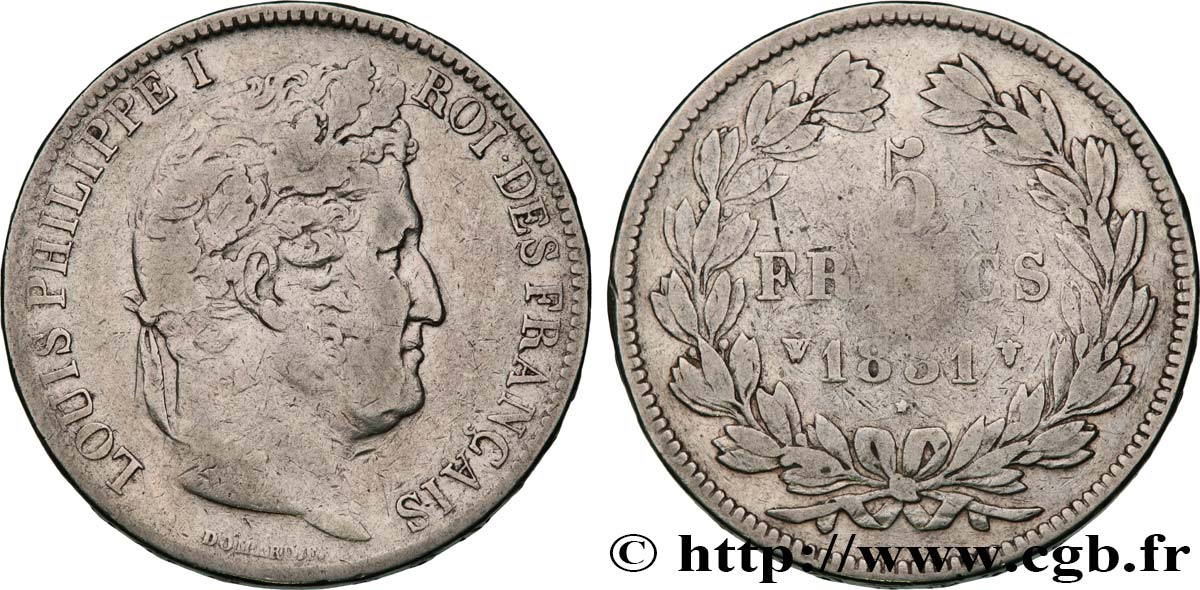 5 francs Ier type Domard, tranche en relief 1831 Lille F.320/13 MB20 
