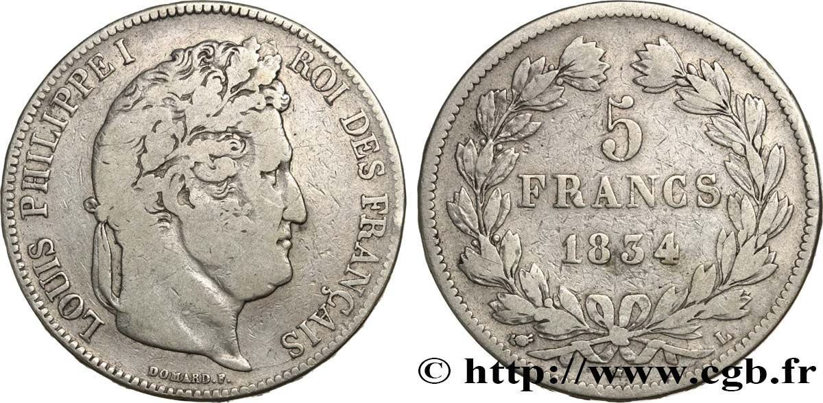5 francs IIe type Domard 1834 Bayonne F.324/36 MB 