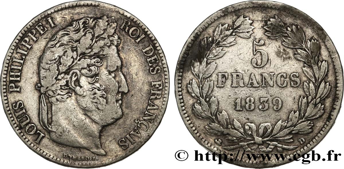5 francs IIe type Domard 1839 Lyon F.324/78 S 