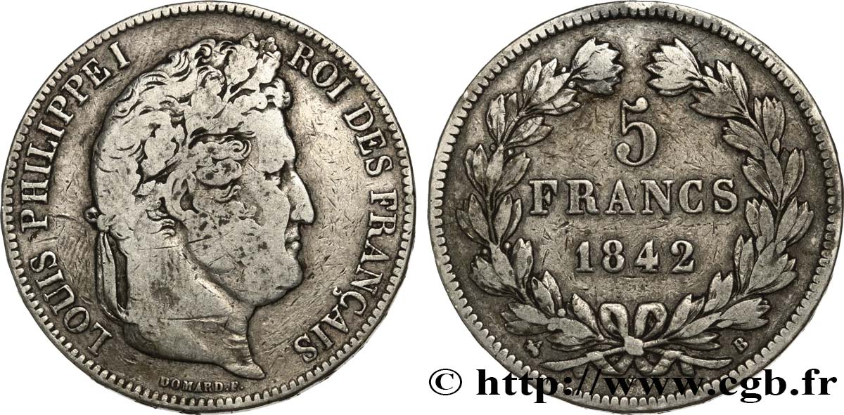 5 francs IIe type Domard 1842 Rouen F.324/96 BC 