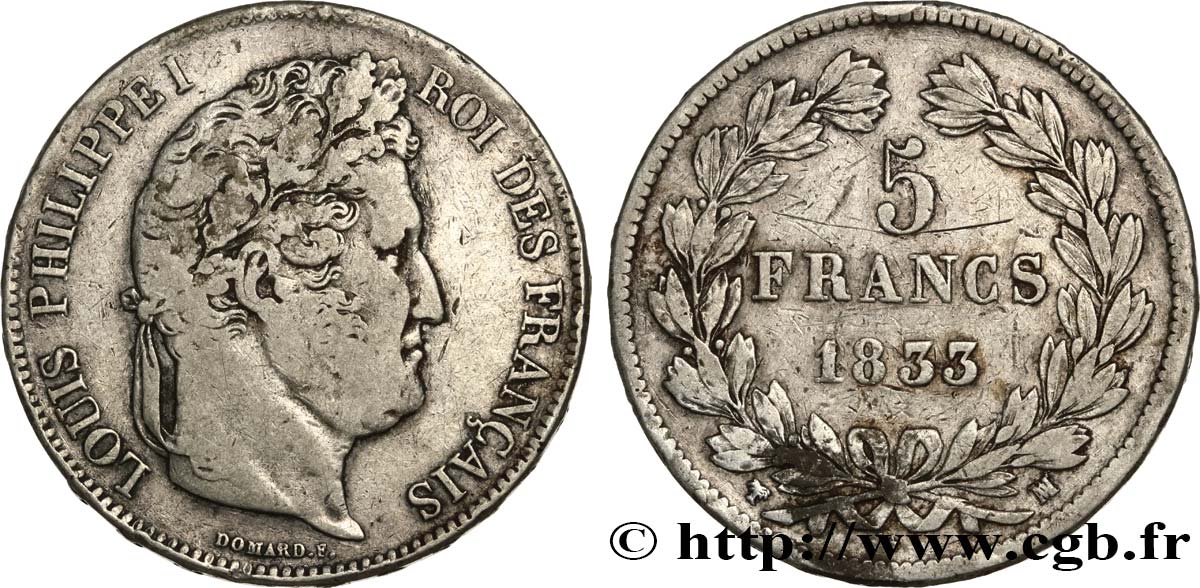 5 francs IIe type Domard 1833 Marseille F.324/24 TB 