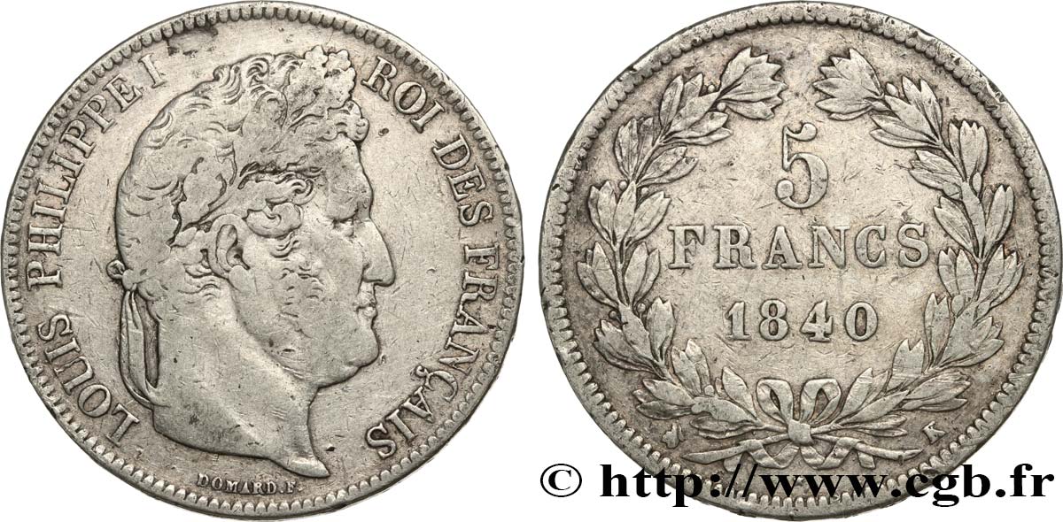 5 francs IIe type Domard 1840 Bordeaux F.324/87 TB25 