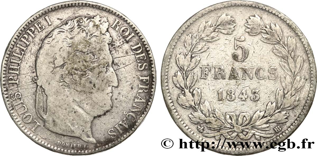 5 francs IIe type Domard 1843 Strasbourg F.324/102 B+ 