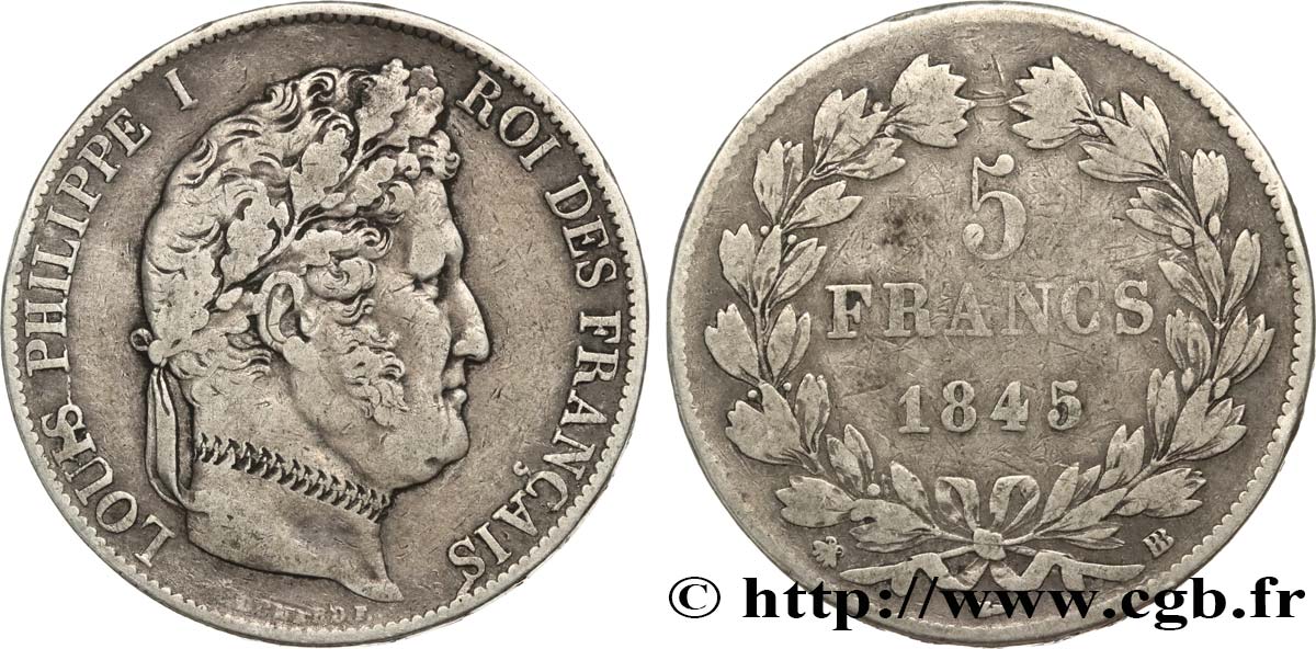5 francs IIIe type Domard, satirique 1845 Strasbourg F.325/7 var. MB30 