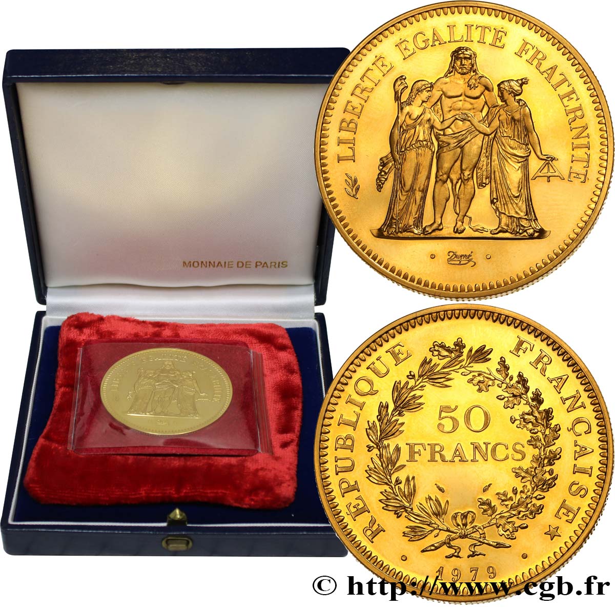 Piéfort en or de 50 francs Hercule 1979 Pessac GEM.223 P2 ST 