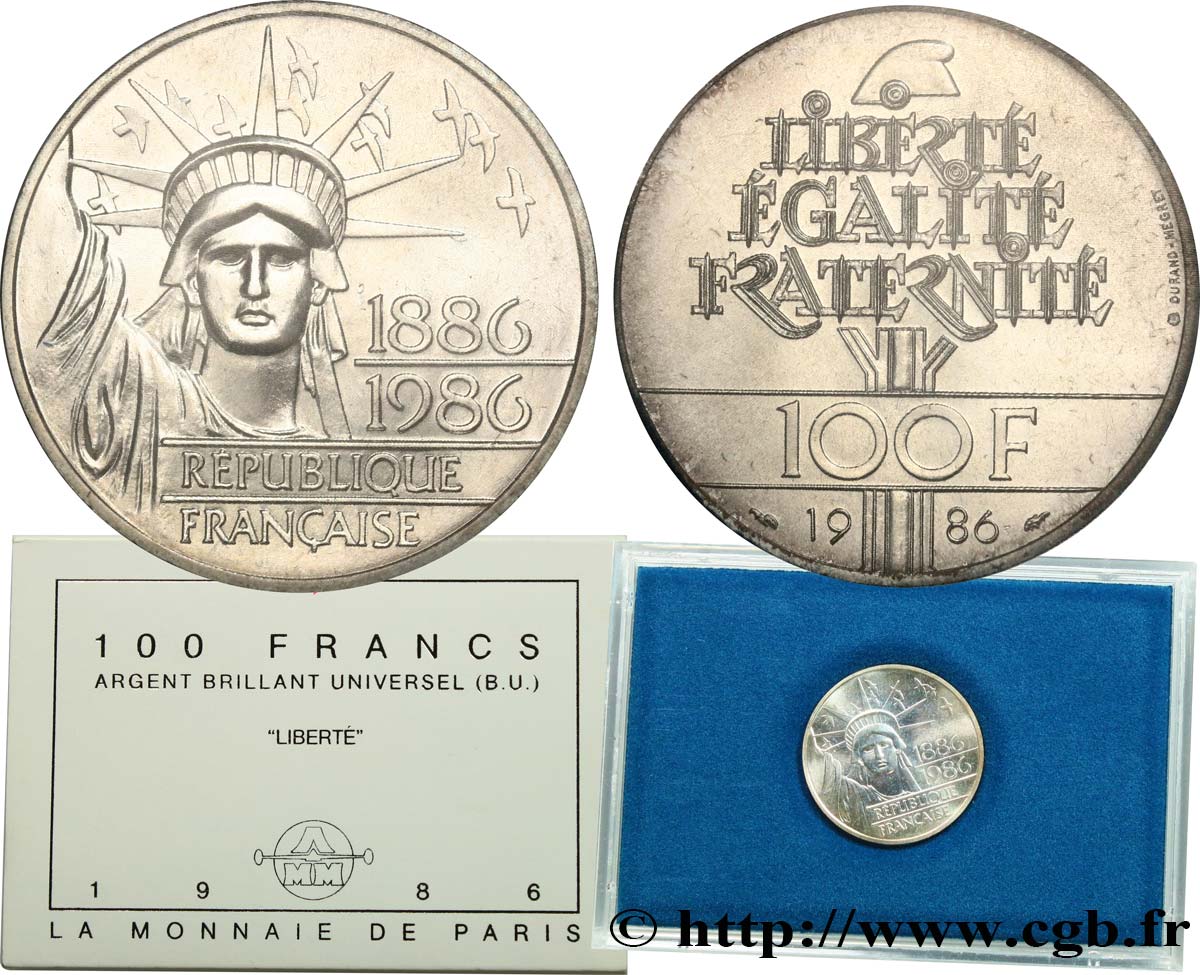 Brillant Universel 100 francs Liberté (Statue de la) 1986 Paris F5.1602 6 FDC 