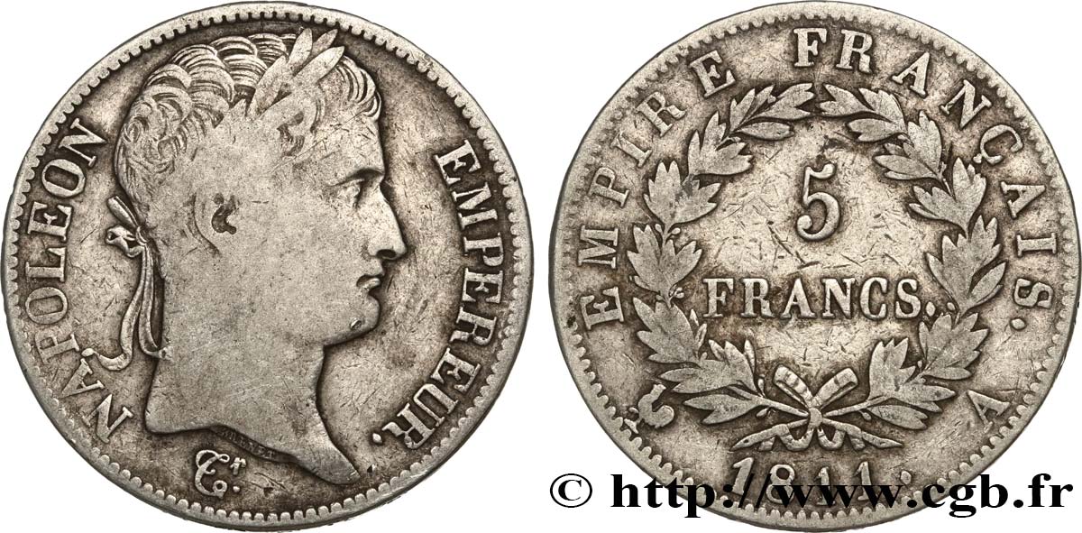 5 francs Napoléon Empereur, Empire français 1811 Paris F.307/27 S20 