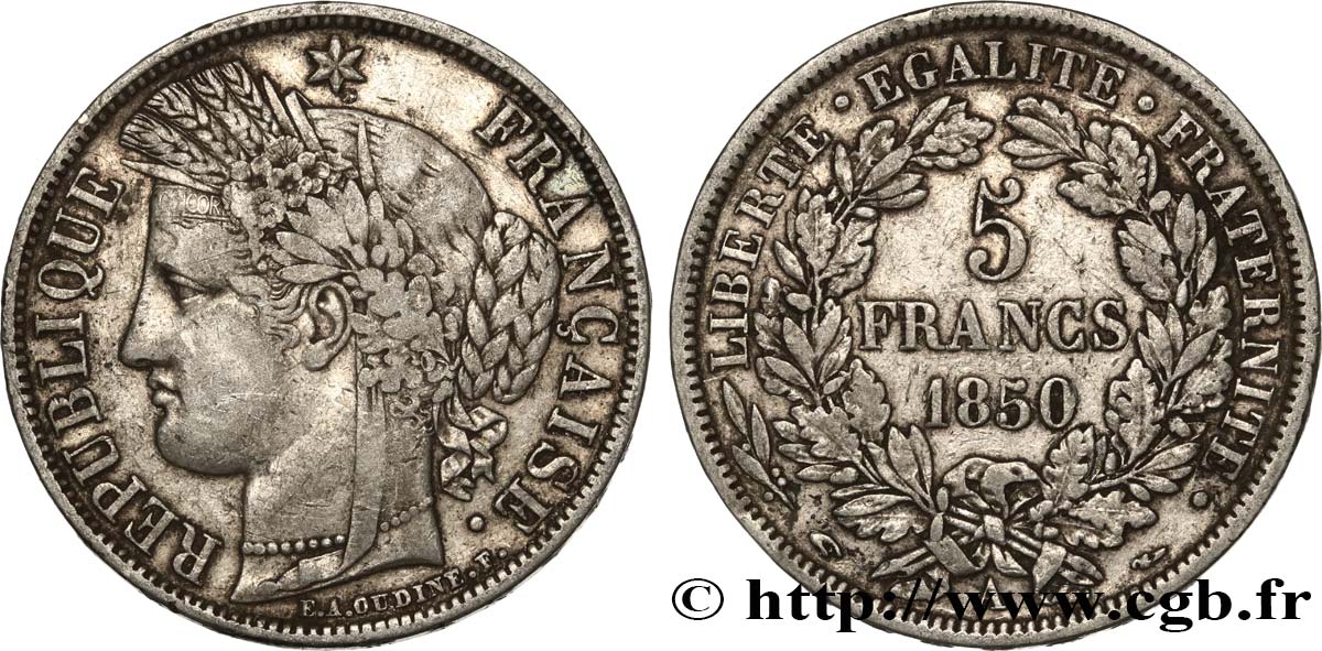 5 francs Cérès, IIe République 1850 Paris F.327/4 BC35 