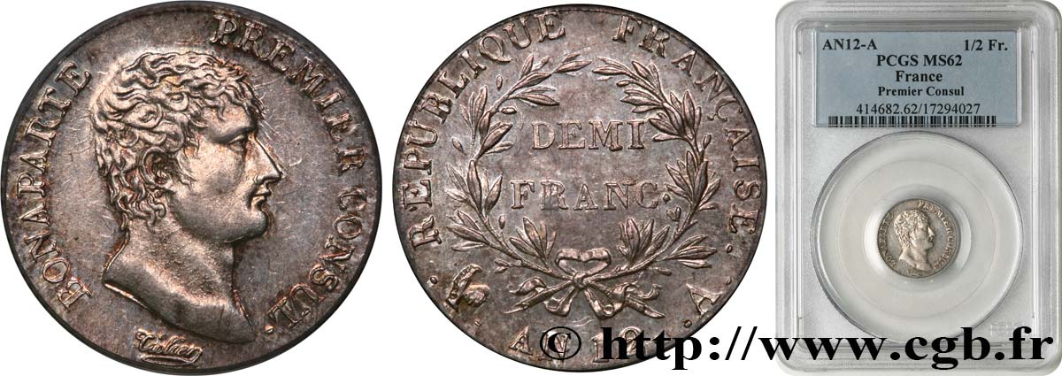 Demi-franc Bonaparte Premier Consul 1804 Paris F.173/2 MS62 PCGS