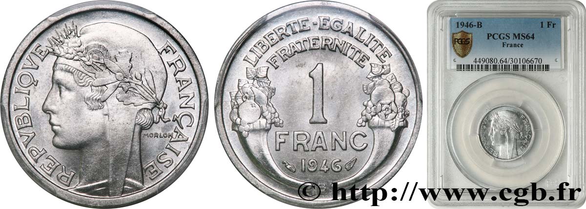 1 franc Morlon, légère 1946 Beaumont-Le-Roger F.221/10 SC64 PCGS