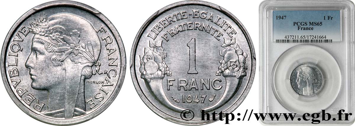1 franc Morlon, légère 1947  F.221/11 ST65 PCGS
