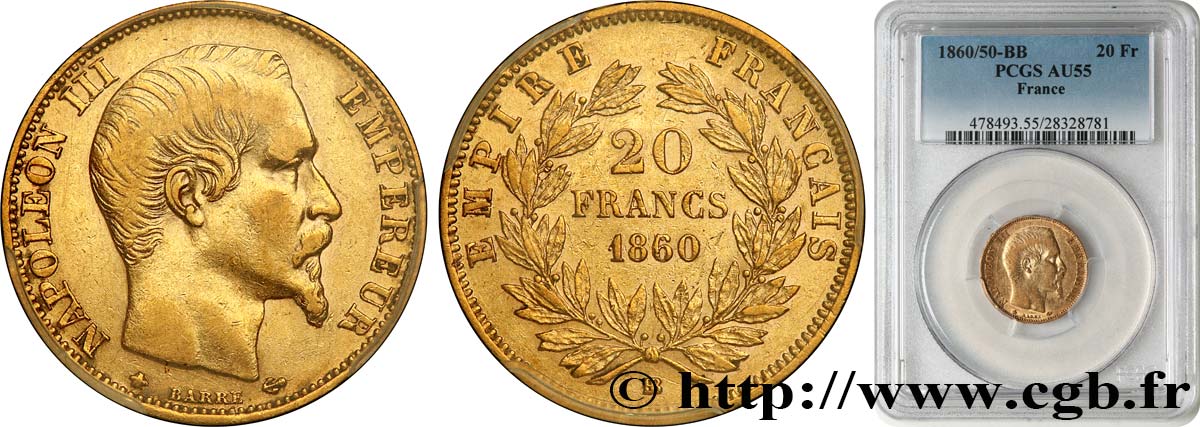20 francs or Napoléon III, tête nue 1860 Strasbourg F.531/19 SPL55 PCGS
