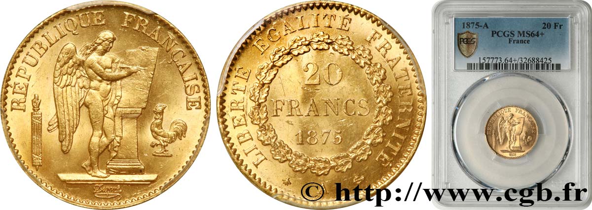 20 francs or Génie, Troisième République 1875 Paris F.533/3 SC64 PCGS