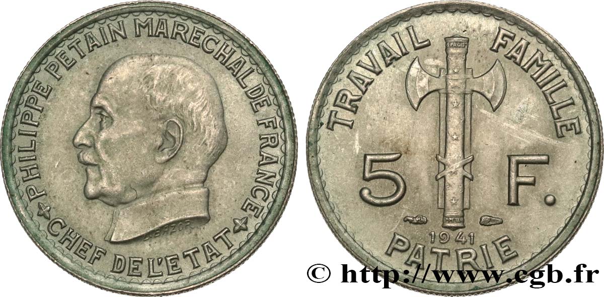 5 francs Pétain  1941  F.338/2 SPL+ 