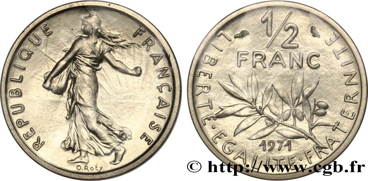 Piéfort Argent de 1/2 franc Semeuse 1971 Pessac GEM.91 P2 FDC 