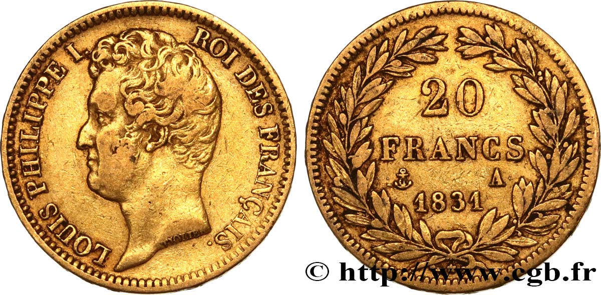 20 francs or Louis-Philippe, Tiolier, tranche inscrite en relief 1831 Paris F.525/2 BC35 